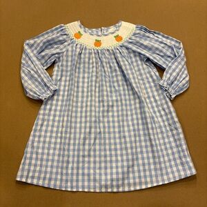 Swoon Boutique Girl’s Smocked Pumpkin Blue/White Gingham Dress Size 5 New W Tag